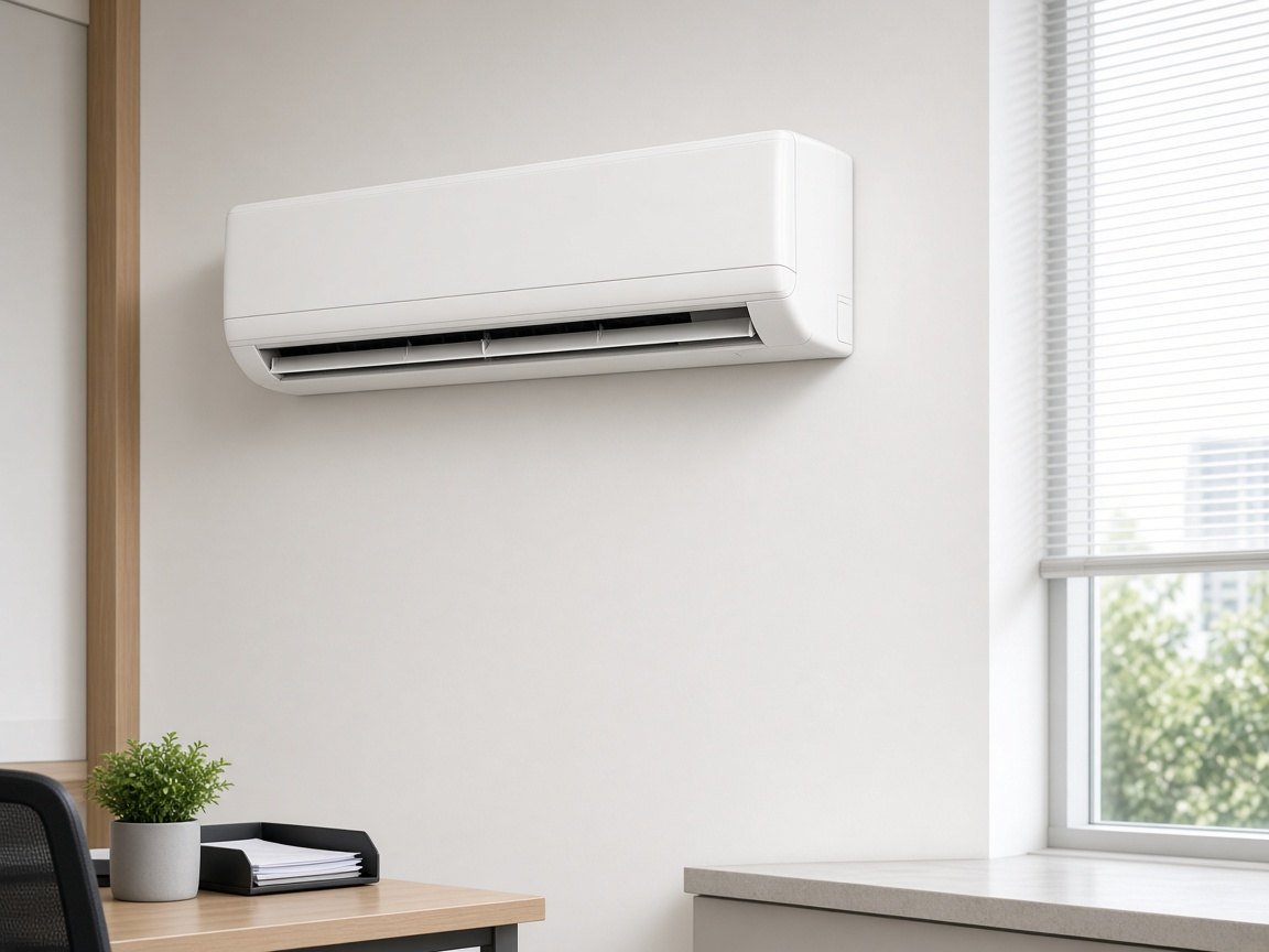 Split-type air-conditioning unit in a professional office setting